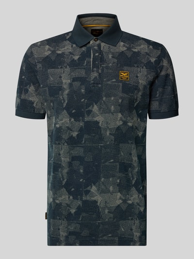 Produktfoto, Slim Fit Poloshirt mit Label-Patch von PME Legend in Dunkelblau mit Allover-Muster, reine Baumwolle, Knopfleiste, legerer Look