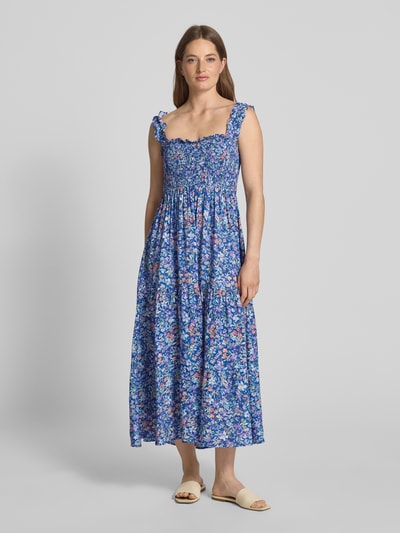 Apricot Midikleid aus Viskose mit Smok-Details Blau Melange 4
