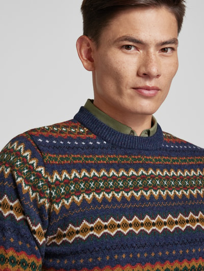 Barbour Strickpullover mit Rundhalsausschnitt Modell 'Case Fairisle' Marine Melange 3