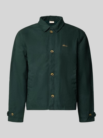 Produktfoto, Jacke mit Label-Stitching und Eingrifftaschen von BLKVIS aus reine Baumwolle in Dunkelgrün, Regular-Fit, Umlegekragen, Knopfleiste, Rückenlänge 65 cm, Schulterbreite 50 cm, Brustweite 60 cm, Ärmellänge 62 cm