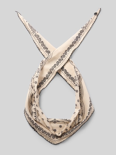 Produktfoto, Tuch mit Allover Paisley-Print von Fraas in Beige mit schwarzem Paisley-Print, Reine Baumwolle, semitransparent, Logo-Detail, 65 cm Breite, 37 cm Länge