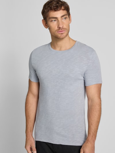 American Vintage T-shirt met geribde ronde hals, model 'BYSAPICK' Bleu - 3