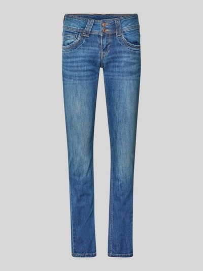 Produktfoto, Skinny Fit Jeans aus Baumwoll-Mix Modell 'GEN' von Pepe Jeans in unifarbenem Blau, 5-Pocket-Design, Denim-Struktur, Label Stitching