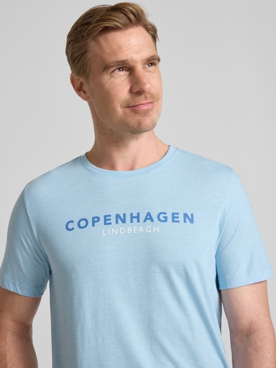 Lindbergh T-shirt met labelprint Lichtblauw - 3