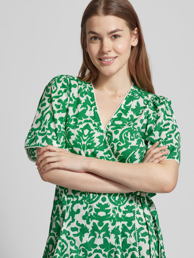 YAS Knielange jurk met all-over motief, model 'GREENA' Groen - 3