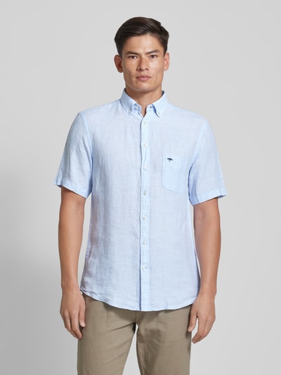 Fynch-Hatton Freizeithemd aus Leinen mit Button-Down-Kragen Modell 'Summer' Hellblau Melange 4