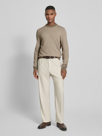 BOSS Regular Fit Strickpullover aus Baumwoll-Schurwoll-Mix Modell 'HESTRO' Schlamm 1
