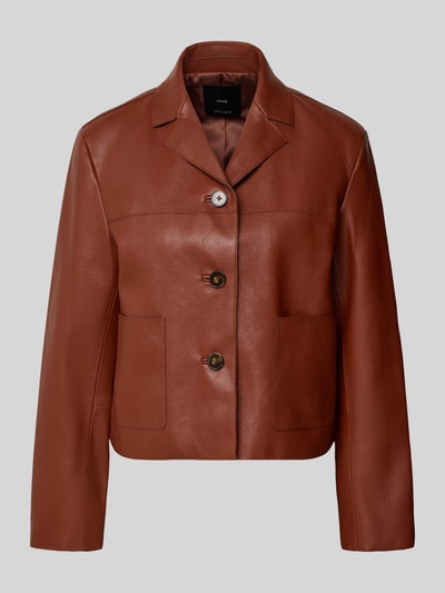 Produktfoto, Jacke in Leder-Optik Modell 'SABI' von Mango, Regular-Fit, Reverskragen, Knopfleiste, Eingrifftaschen, braune Farbe, glatte Struktur