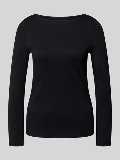 Produktfoto, Longsleeve mit Rundhalsausschnitt von Christian Berg Woman, schwarze Baumwolle, Slim Fit, glatte Textur, Rückenlänge 59 cm