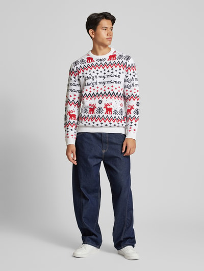 Only & Sons Weihnachtspullover mit Motiv- und Statement-Stitching Modell 'XMAS' Offwhite 1