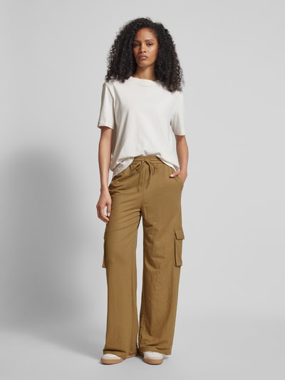 Vila High waist wide leg cargobroek met elastische band, model 'TIKKI' Olijfgroen - 1