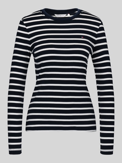 Produktfoto, Slim Fit Langarmshirt aus reiner Baumwolle von Tommy Hilfiger, dunkelblau mit weißen Querstreifen, klassische Struktur