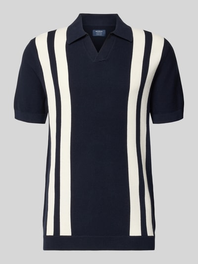 Produktfoto, Regular Fit Poloshirt in Strick-Optik von MCNEAL für Herren aus Reine Baumwolle, dunkelblau mit weißen Streifen, Polokragen, Kurzärmeliges Design, strukturierte Oberfläche