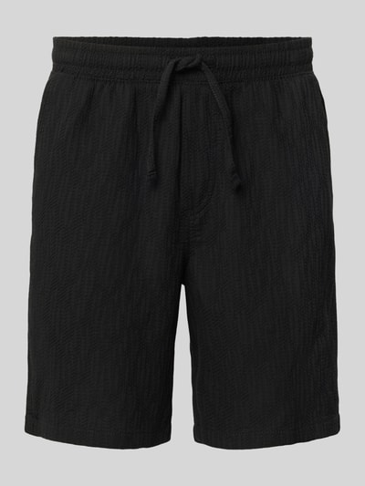 Produktfoto, Shorts mit Strukturmuster Modell 'JAIDEN' von Jack & Jones, schwarze Farbe, Material-Mix mit Baumwoll-Anteil, Regular-Fit, Bundweite 41 cm, Innenbeinlänge 21 cm