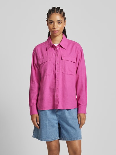 Only Oversized linnen blouse met paspelzakken op de borst, model 'CARO' Felroze - 4