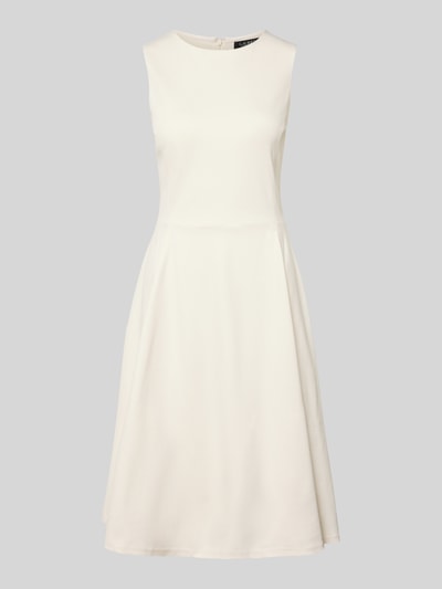Produktfoto, jasny, kremowy odcień, gładka tekstura, lekko rozkloszowany fason, długość do kolan, Knielanges Kleid aus Viskose-Mix Modell 'CHARLEY' von Lauren Ralph Lauren, A-linia, okrągły dekolt