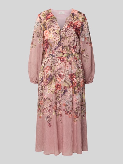 Produktfoto, Tailliertes Freizeitkleid aus Lyocell-Mix von ROBE LÉGÈRE in Rosa mit floralen Mustern, zarte Textur, transparente Ärmel