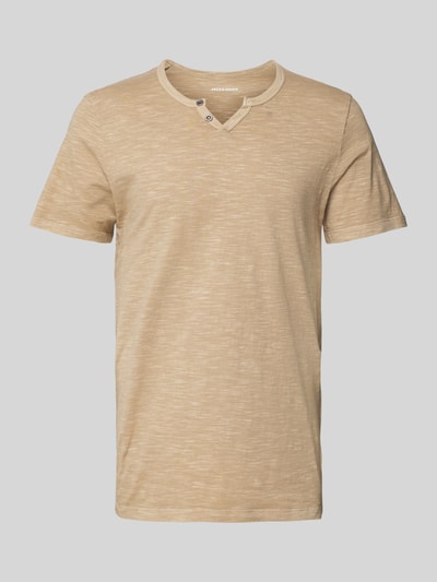 Jack & Jones T-shirt z dekoltem w serek model ‘SPLIT’ Beżowy 2
