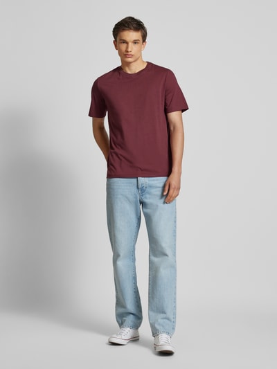 Jack & Jones T-shirt met labeldetail, model 'ORGANIC' Bordeaux - 1