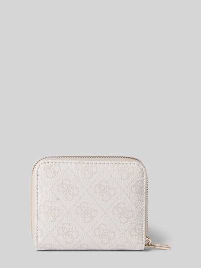 Produktfoto, Portemonnaie mit Rundum-Reißverschluss Modell 'LAUREL' von Guess, helles Strukturmuster, Allover-Label-Print, glatte Textur