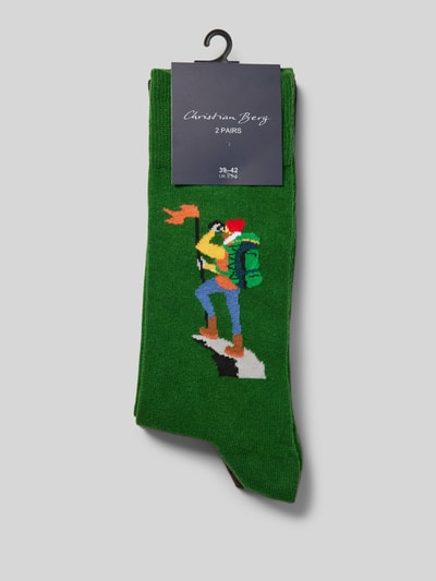 Christian Berg Men Socken mit Motiv-Stitching im 2er-Pack Oliv 3