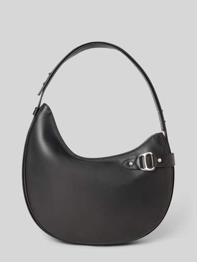 Produktfoto, Shoulder Bag aus echtem Rindsleder Modell 'Tasha' von Lauren Ralph Lauren, schwarze glatte Oberfläche, Zierschnalle, Reißverschlussfach innen, Schulterriemen, Maße ca. 32x32x6 cm, Länge Schulterriemen 51 cm, Hauptfach mit Reißverschluss, elegantes Design