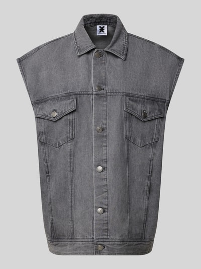 Produktfoto, Jeansweste mit Brusttaschen von Karo Kauer aus grauem Baumwoll-Mix, Relaxed Fit, Umlegekragen, Knopfleiste, strukturierte Denim-Optik