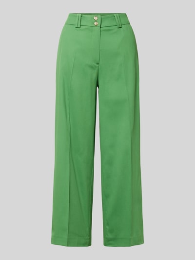 Produktfoto, grüne Wide Leg Hose aus Viskose-Mix mit Bügelfalten, Knopf-Reißverschluss, More & More, Bundweite 39 cm, Innenbeinlänge 66 cm, Größe 36.