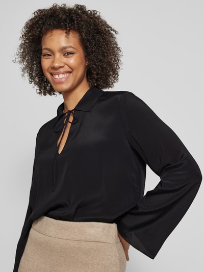 Stefanel Relaxed Fit Bluse mit Schlüsselloch-Ausschnitt Black 3