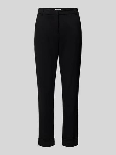 Productfoto, Slim Fit Stoffhose aus Viskose-Mix van Christian Berg Woman, zwarte stoffen broek met riemlussen en omslag aan de pijpen, mix van viscose en elastaan, knoop- en ritssluiting, cropped, Bandwijdte maat 36: 39 cm, Binnenbeenlengte maat 36: 68 cm