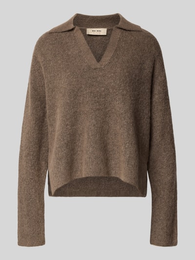 MOS MOSH Sweter z dzianiny z mieszanki wełny z kołnierzykiem polo model ‘Thora Aidy’ Szarobrązowy 2