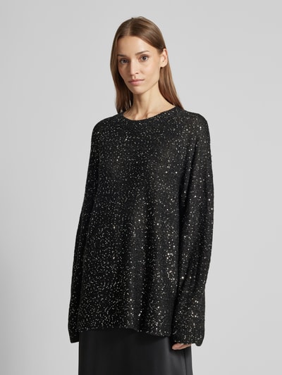 Vero Moda Regular Fit Strickpullover mit Paillettenbesatz Modell 'LEILANI' Metallic Black Melange 4