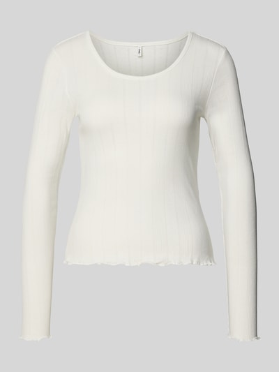 Produktfoto, Slim Fit Langarmshirt aus Bio-Baumwoll-Mix Modell 'TENNA LIFE' van ONLY, look: effen, fijngebreid, ajourpatroon, boothals, lange mouwen, mouwboord en rompzoom met frill, mix van biologisch katoen