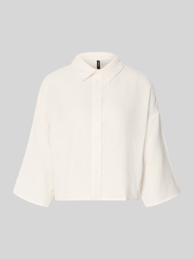 Produktfoto, Loose Fit Hemdbluse aus reiner Baumwolle Modell 'NATALI' von Vero Moda in Uni-Optik, Seersucker-Textur, 3/4-Arm, helles Weiß