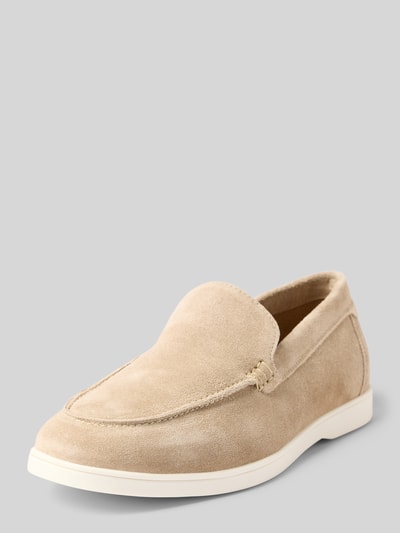 Produktfoto, Loafer aus echtem Wildleder Modell 'Suede' von Jack & Jones w beżowym kolorze, zaokrąglony krój, gładka podeszwa, wysokość obcasa w rozmiarze 44: 3 cm, wysokość cholewki w rozmiarze 44: 10 cm, szerokość w rozmiarze 44: 6 cm