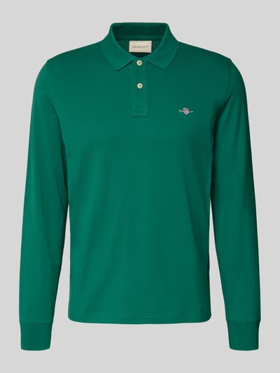 Produktfoto, Regular Fit Poloshirt mit Label-Stitching von Gant in Grün, reine Baumwolle, Polokragen, Knopfleiste, Rückenlänge 68 cm bei Größe M