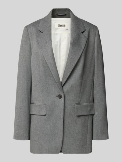Produktfoto, szary Relaxed Fit Blazer mit Pattentaschen Modell 'GLENDALE' od Drykorn, materiał z domieszką wiskozy, krój relaxed fit, klapy, kieszenie z patkami, zapięcie na guzik, długość tyłu w rozmiarze 36: 72 cm, szerokość w rozmiarze 36: 33 cm, długość rękawa w rozmiarze 36: 60 cm, gładka faktura