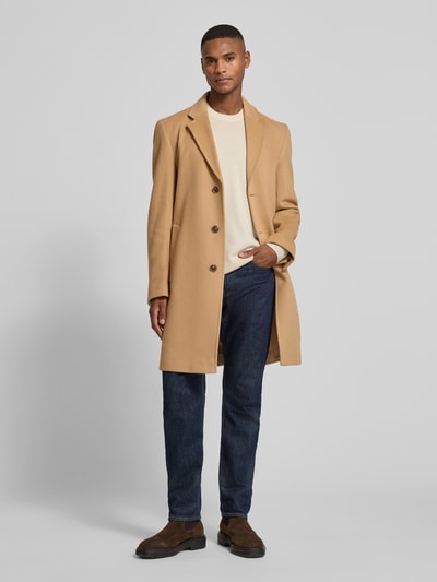 BOSS Płaszcz wełniany o kroju slim fit z kołnierzem z połami model ‘HYDE’ Camel 1