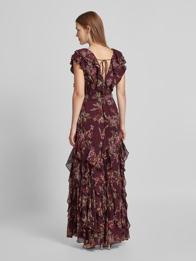 Lauren Ralph Lauren Abendkleid mit Volants und Bindegürtel Modell 'DARBILNE' Bordeaux 5