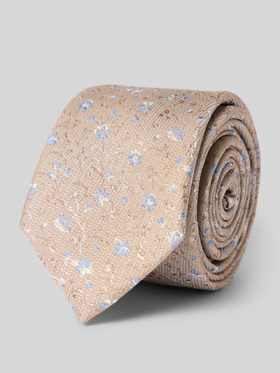 Produktfoto, Krawatte im Set mit Einstecktuch von Roy Robson, Beige-Blau mit Allover-Look, klassische Form, feine gewebte Textur