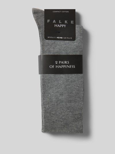Produktfoto, Socken im 2er-Pack von FALKE aus grauer Baumwollmischung, Modell Happy mit breitem Komfortbund, verstärkter Ferse und Spitze.