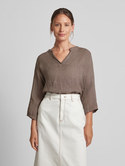 ZABAIONE Blouse van linnen met 3/4-mouwen, model 'LUCIA' Taupe - 4