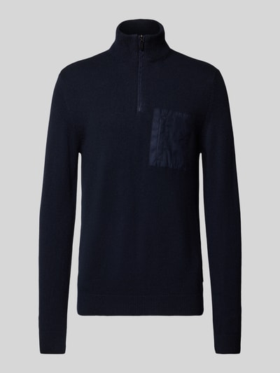 HECHTER PARIS Sweter z dzianiny z mieszanki żywej wełny ze stójką Granatowy 2