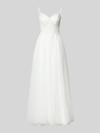 Luxuar Abendkleid aus Tüll mit floralen Stitchings Offwhite 2