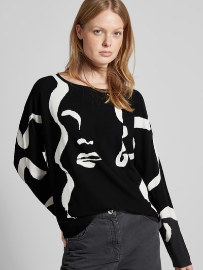 s.Oliver BLACK LABEL Relaxed Fit Pullover in Jacquard-Qualität mit Fledermausärmeln Black 3