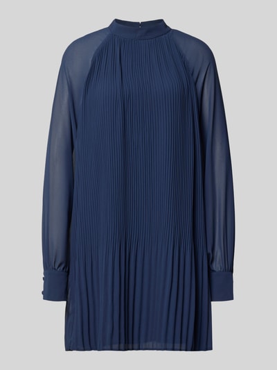Produktfoto, Minikleid mit Plisseefalten Modell 'Ingrid' von GUIDO MARIA KRETSCHMER WOMAN aus fließendem Stoff in Dunkelblau, Gerader-Schnitt, Stehkragen, lange Ärmel, Rückenlänge 87 cm, Brustweite 48 cm, Ärmellänge 65 cm für Damen