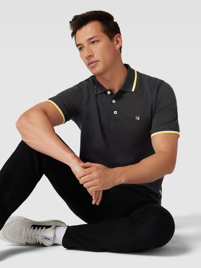 Jack & Jones Premium Poloshirt met contraststrepen, model 'BLUWIN' Zwart - 3