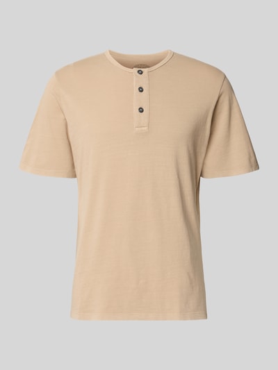 Produktfoto, T-Shirt mit Rundhalsausschnitt und Knopfleiste von Jack & Jones Premium in Beige, reine Baumwolle, Regular Fit, strukturierte Oberfläche