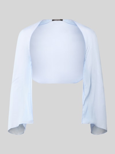 Produktfoto, Semitransparenter Bolero aus fließendem Stoff von Swing, hellblauer Chiffon, glatte Textur, Rückenlänge 41 cm, Vorderansicht