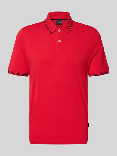 Produktfoto, Regular Fit Poloshirt mit Logo-Stitching von bugatti in Rot, reine Baumwolle, Polokragen, kurze Knopfleiste, Vorderansicht